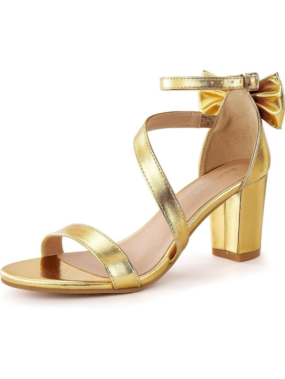 Women's Gold Faux Leather Comfortable Slip Resistant Adjustable Block Heels